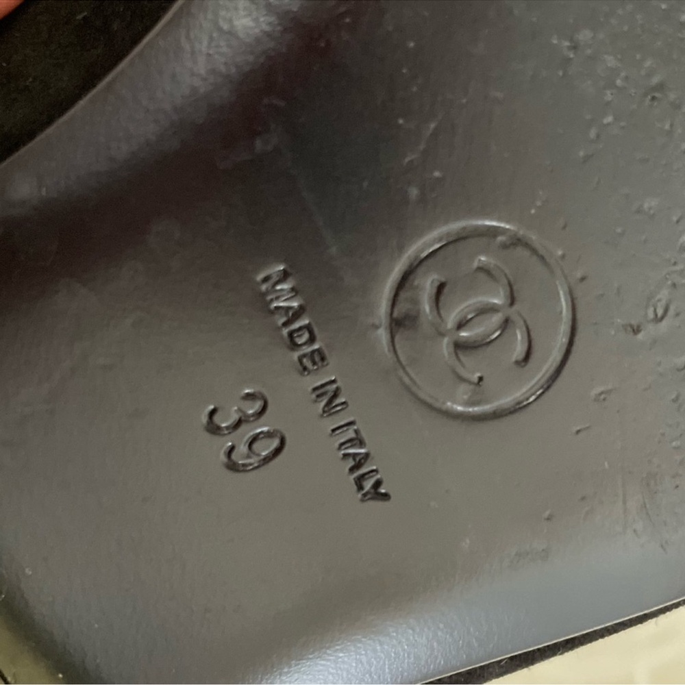 CHANEL Gold Heel — CC Logo Black Suede Mules - Picture 8 of 11